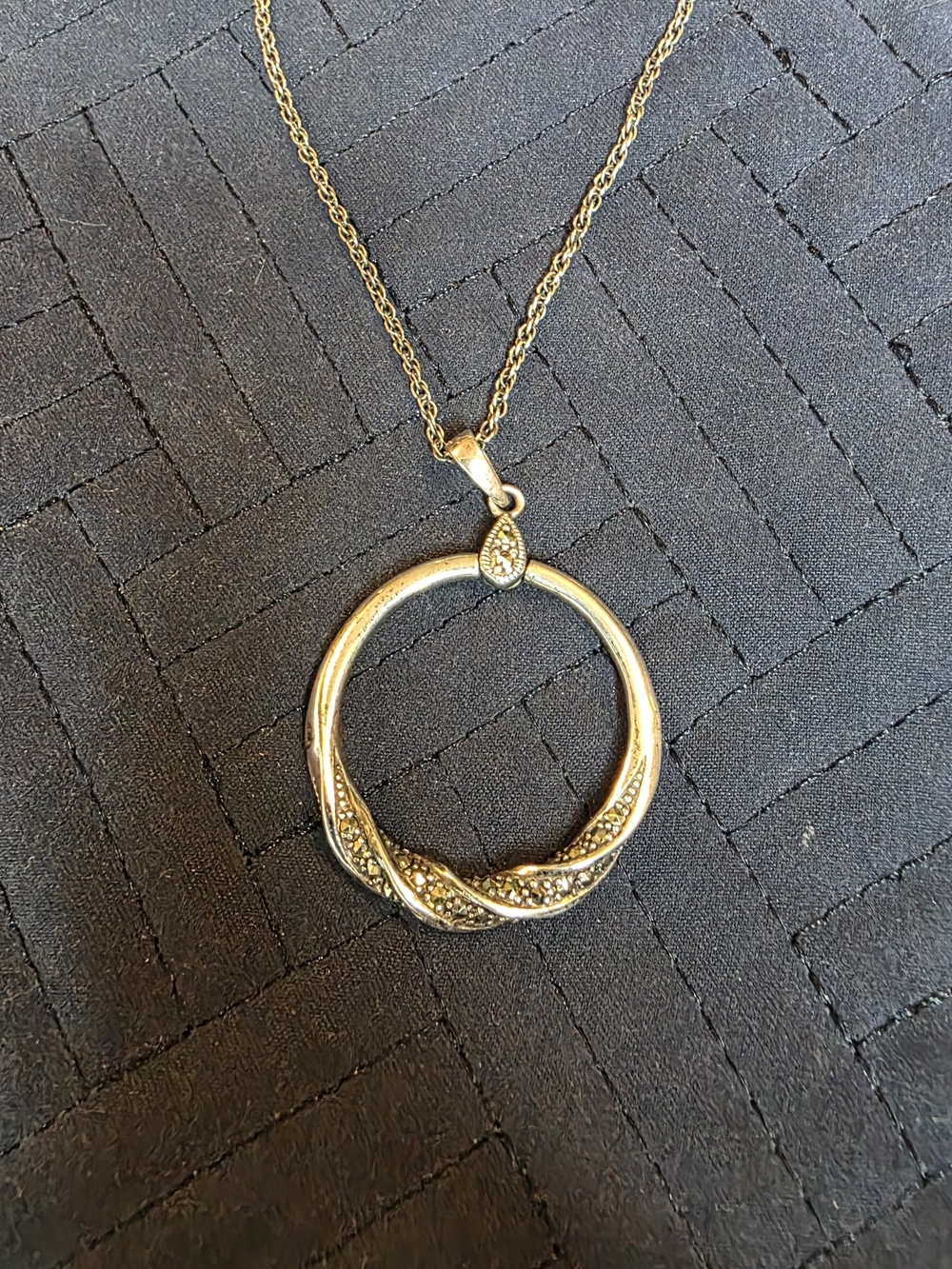 Made In Italy Marcasite Twist Pendant Sterling Silver Necklace - Women Jewelry